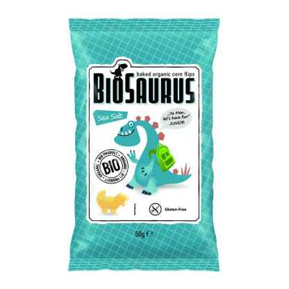Snacks Bio de Porumb cu Sare de Mare Fara Gluten Biosaurus 50 g