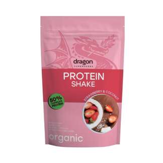 Shake Proteic Vegan Bio cu Capsuni si Cocos Dragon Superfoods 450 g
