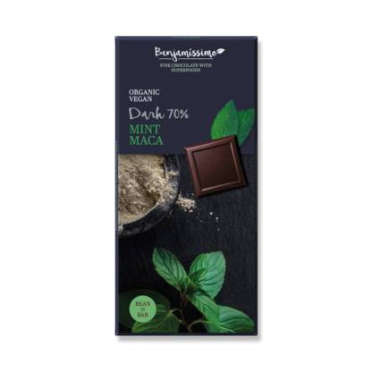 Bio Ciocolata Neagra cu Menta si Maca 70% Vegan Fara Gluten Benjamissimo 70 g