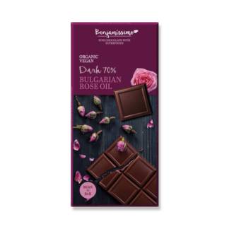 Bio Ciocolata Neagra 70% cu Ulei de Trandafir Vegan Fara Gluten Benjamissimo 70 g