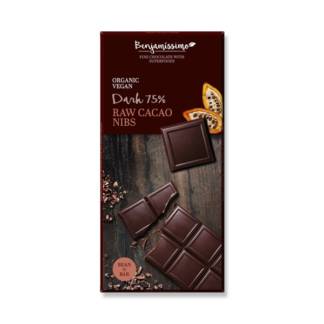 Bio Ciocolata Neagra 75% Raw Cacao Nibs Vegan Fara Gluten Benjamissimo 70 g