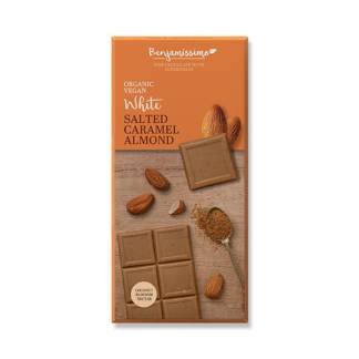 Bio Ciocolata Alba Caramel Sarat si Migdale Vegan Fara Gluten Benjamissimo 70 g