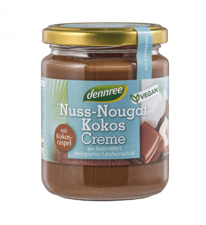 Crema Bio de Ciocolata Tartinabila cu Nuci 40 % si Cocos Vegan Dennree 250 g