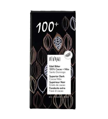 Bio Ciocolata Neagra cu Miez de Boabe de Cacao 100 % Vivani 80 g