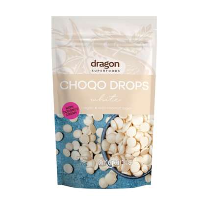 Bio Choco Drops cu Ciocolata Alba Vegan Dragon Superfoods 250 g