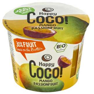 Bio Desert Vegan cu Mango si Fructul Pasiunii 30% fructe Happy Coco 250 g