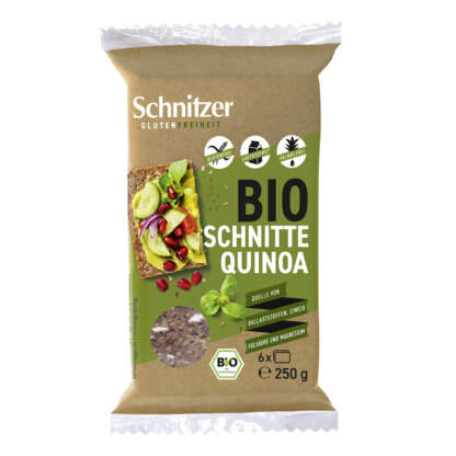 Paine Bio de Quinoa Neagra Felii Fara Gluten Schnitzer 250 g-contine 13% quinoa neagra macinata, dovleac, seminte de floarea-soarelui.