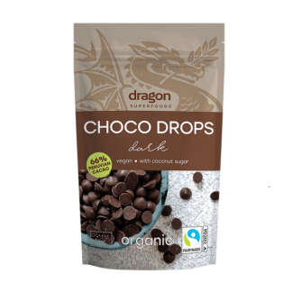 Bio Choco Drops cu Ciocolata Neagra Vegan Dragon Superfoods 250 g