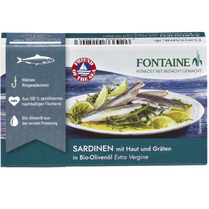 Sardine cu Piele in Bio Ulei de Masline Fontaine 120 g